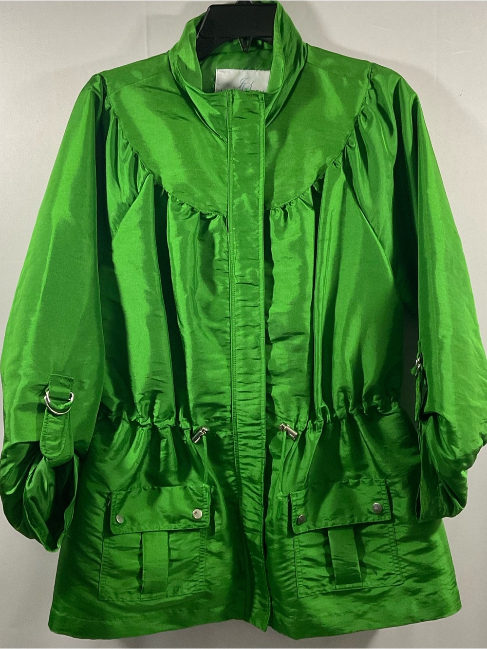 Jaclyn Smith Shiny Kelly Green Drawstring Anorak